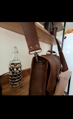 Hakiki Dana Derisi El Dikişli Deri Evrak Çantası, Omuz Askılı, Çok Gözlü, 35x26x9 cm, Laptop ve Tablet için İdeal,siyah,kahve,taba carzy renk seçenekleriyle, (Kahve Crazy Dana Derisi, 35X26X9cm) - Görsel 2