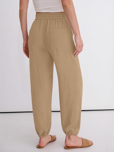 Image of ANRABESS Womens Pants Elastic Waist Summer Casual Harem Barrel Lounge Work Slacks Cropped Beach Vacation Clothes with Pockets