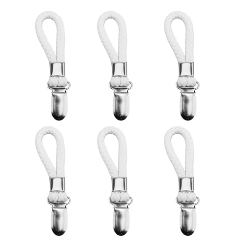Zunate 6 PCS Beach Towel Clip, Stainless Steel Rustproof Hooks with Cotton Loops for Bathroom Kitchen RV, Space Saving Hanger Organizer, Heavy Duty Towel Clips (6PCS)