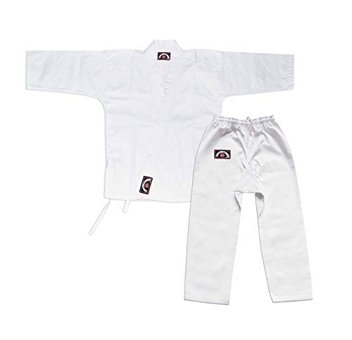 Prime Sports Midweight Karate Uniform for Kids & Adults 8oz Karate Gi Martial Arts Uniform Student with Free White Belt (White, 2/150CM (4'9"-5' 0"))
