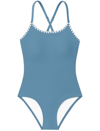 Image of Girls Swimsuit Ruffle Solid One Piece Bathing Suits 7-18 Years | Teen Bathing Suits for Girls Ruched Sleeveless Girls' Swimwear