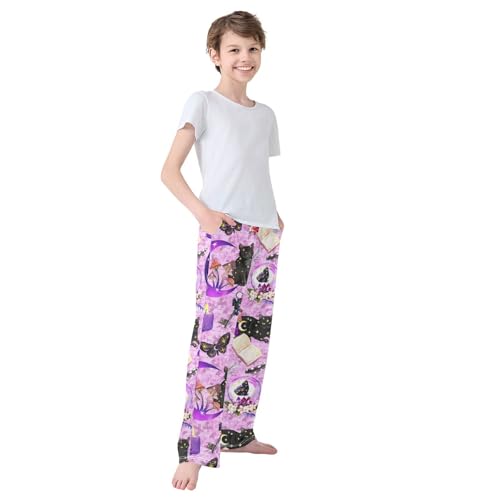 Boys' Pants Animal Black Cats Moon Butterfly Long Bottoms Jogger Pants Elastic Waist Trousers with Pockets S-XL4