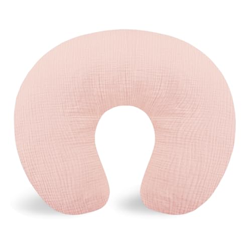 Image of Hooyax Muslin Nursing Pillow Covers Only, Soft and Breathable Nursing Covers for Breastfeeding Pillows, Adorable Infant Feeding Pillow slipcover for Baby Boy and Girls (Pink)
