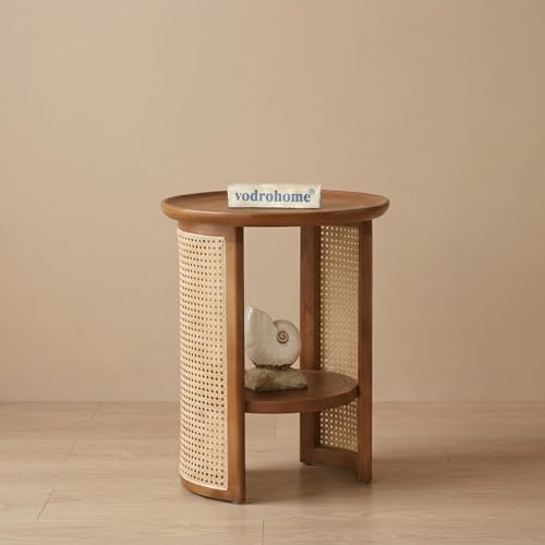 Image of Charcoal Rattan Cane Side Table with Glass top - Bohemian Solid Mango Wood Cane Iron Sofa Side end Table - Wood and Cane Nesting Table S#047 (Honey 4)