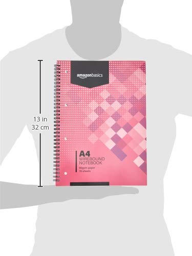 Amazon Basics Wirebound Notebook, Assorted Colour, 70 Sheets / 140 Pages, A4, 90GSM, [5-Pack]