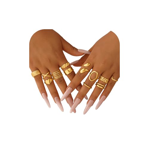 Yoosteel Chunky Gold Rings for Women - Hypoallergenic Dainty 14K Gold Plated Thick Stackable Open Finger Rings Set for Women Trendy Jewelry Gifts 12 PCS