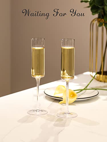 Physkoa Square Champagne Flutes Set Of 6- Edgy Champagne Glasses,Hand Blown Crystal Champagne Flutes Glass,Perfect Champagne Gifts For Wedding,Engagement,Birthday,6 Oz #TOP5