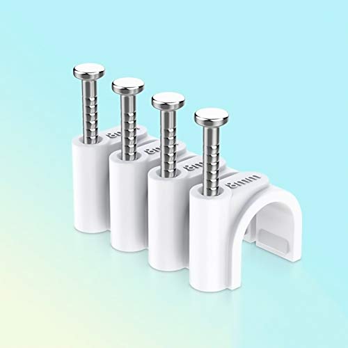 JUHONNZ Grapas Cable Pared,100 PCS Clips de Cable Redondo Abrazadera para Cable Gestión de Cables Canaleta Cables con Clavo de Acero Clip para Cable para Paredes Oficina Hogar Cocina Fijación 8MM Cover