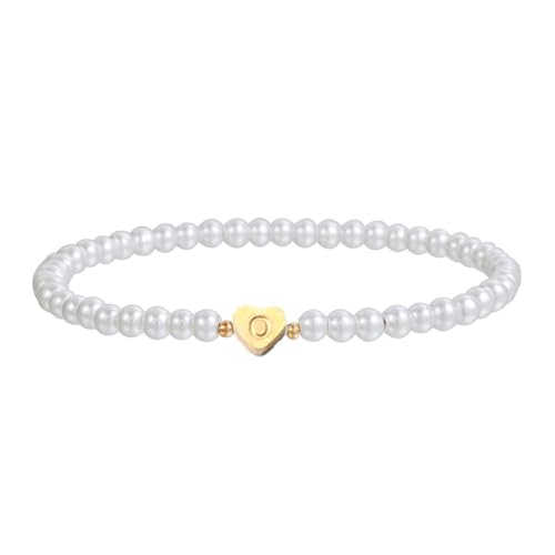 Imitation Pearl Bracelets for Women A to Z Letter Bracelet Gold Heart Elastic Beaded Bracelets Statement Jewelry Gift