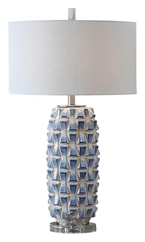 Ceramic Table Lamp Hand Painted with Blue Glaze