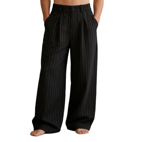 Pantalones de traje a rayas para hombre en estilo chino y corte holgado