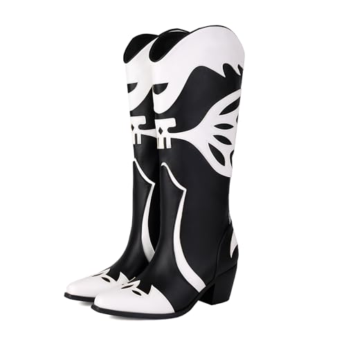 Butterfly Cowboy Boots for Women,Western Knee High Cowgirl Boot Vintage Sexy Pointed Toe Country boots Slip On Chunky Heel Girls Ladies Shoes.2