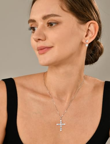 YL Cross Necklace 925 Sterling Silver Freshwater Pearls Pendant Birthstone Religious Jewelry for Women2