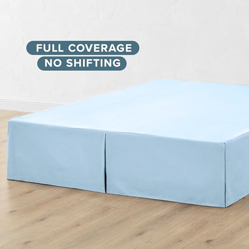 Bare Home Pleated Queen Bed Skirt - 15-Inch Tailored Drop Easy Fit - Bed Skirt for Queen Beds - Center & Corner Pleats (Queen, Light Blue)