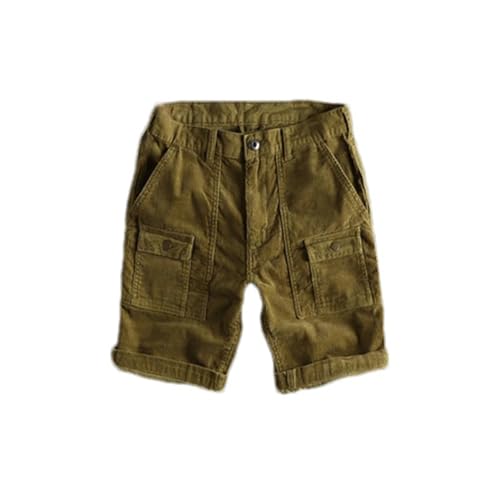 Spring Summer Mens Retro Corduroy Multi-Pocket Cargo Shorts Men