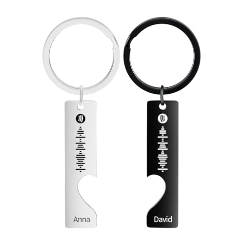HOBULL Personalised Spotify Code Keychain 2PCS Matching Keyrings for Couples, Personalised Name Music Spotify Keyring Gifts for Men & Women Valentine's Day