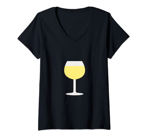 Femme Verre de vin blanc T-Shirt avec Col en V