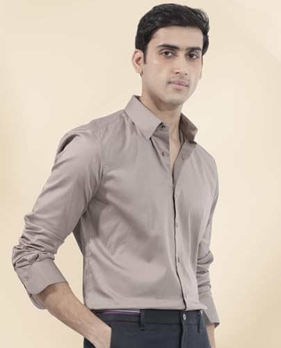 Image of IndoPrimo Men's Satin Shirt with Spread Collar Neck Line Solid Pattern Full Sleeves Regular Fit Western Style and Standard Length