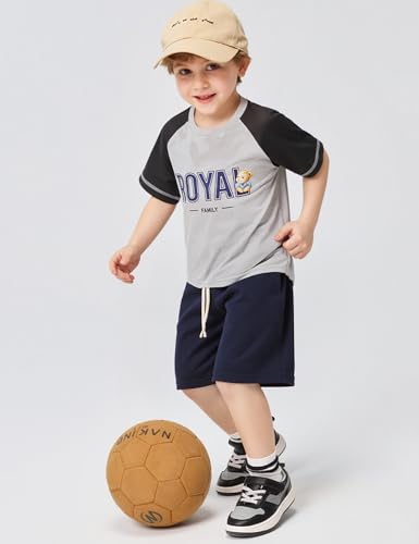 Flygo 3 Pack Boys Girls Cotton Shorts Kids Elastic Waisted Athletic Pull On Running Sweat Shorts Joggers with Pockets3