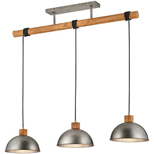 Trio Leuchten Pendelleuchte Delhi 303400367, Metall Nickel matt antik, Balken Holz, exkl. 3x E27