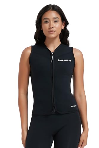 Lemorecn Wetsuit Top Women, 3mm Sleeveless Neoprene Wet Suit Tops Jacket Front Zip Diving Vest for Water Sports