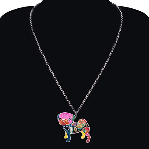 Bonsny Love Heart Enamel Zinc Alloy Metal Pug Dog Necklace Bulldog Animal Pendant 18" (Multicolor) #TOP1