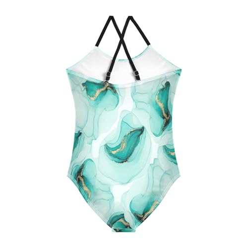 Toddler Bathing Suit, Summer Beach Apparel 3-10 Y, Watercolor Swirls Teal2