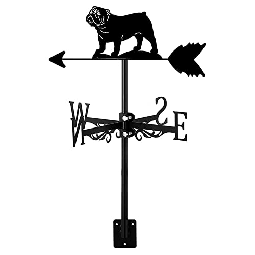 BRLIBESE Durable Metal Animals Ornament Wind Vane Bulldog Farm Scene Weather Vane Easy to Assemble Weathervane Measuring Tools for Outdoor Lawn Fence Posts Pergola