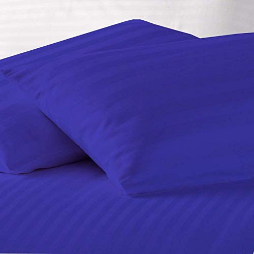Image of Cotton Luxurious Striped 2 Piece Sateen Pillow Cover Set, California King Size 20 inch x 30 inch-Navy Blue