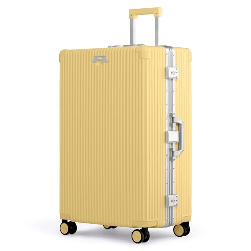 Image of Nobl Travel Zipperless Check In Suitcase - Aluminum Frame, Check In luggage 30.2x20x12 Airline Approved by Noble Travel - Polycarbonate Shell - Dual TSA Locks, 360 Spinner Wheels - Butter Yellow