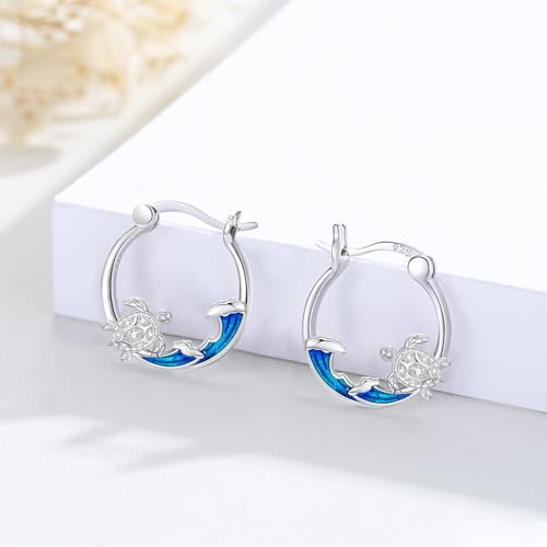 SeaTurtle dolphin Hummingbird Earrings for Women 925 Sterling Silver Sea Waves Earrings Ocean Huggie Hoop Sea Turtle dolphin Earrings Jewelry Gifts3