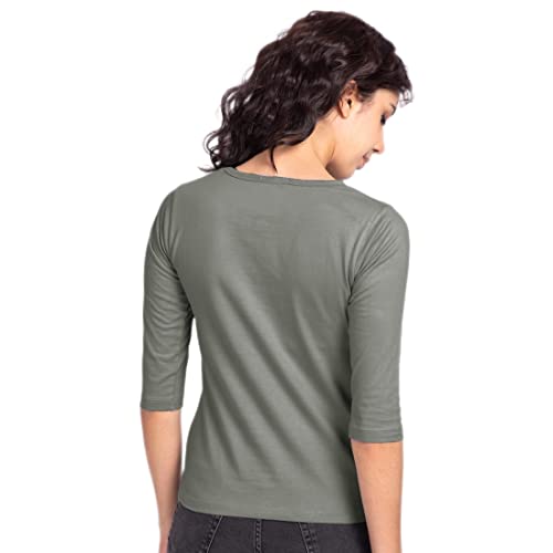Image of Bewakoof Women's Cute Tweety Pocket 44624 Graphic Grey Round Neck Three-Fourth Sleeve T-Shirt