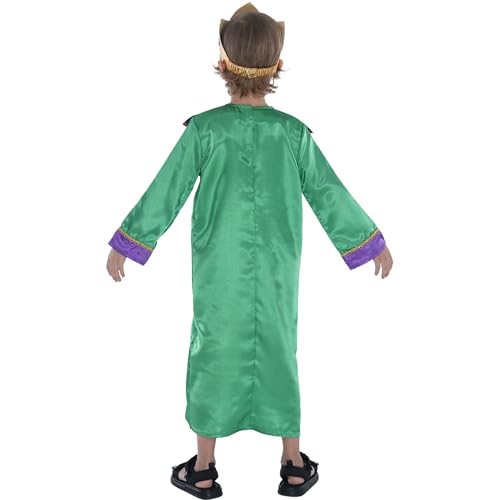 Sincere Party Christmas Nativity Wise Man Costume for Kids Xmas King Dress Up with Fabric Crown Green 3-4 years - Image 3