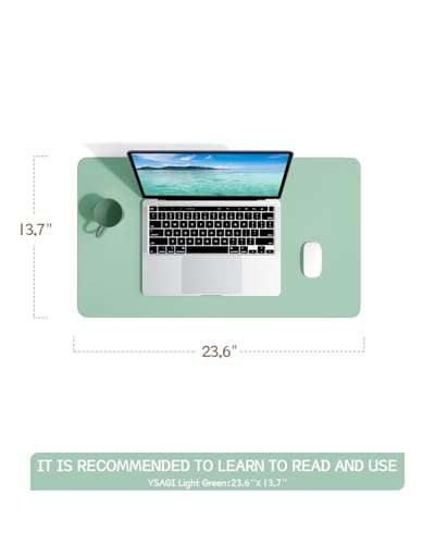 Image of Non-Slip Desk Pad, Waterproof PVC Leather Desk Table Protector, Ultra Thin Large Mouse Pad, Easy Clean Laptop Desk Writing Mat for Office Work /Home /Decor (Pale Green, 23.6 inch x 13.7 inch)