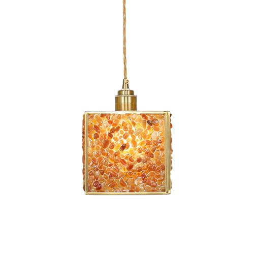 Lustre de cuisine style farmhouse en verre carré et métal doré brossé