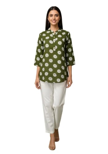 Image of Women's Cotton Printed Kurta Top | 3 /4 Sleeve Straight Kurti Casual Outings
