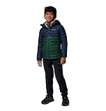 Columbia Jungen Powder Lite 2 Hooded Jacket Pufferjacke Mit Kapuze, Rain Forest, Collegiate Navy, 140 EU
