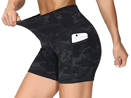 THE GYM PEOPLE High Waist Yoga Shorts for Women's Tummy Control Fitness Athletic Workout Running Shorts with Deep Pockets