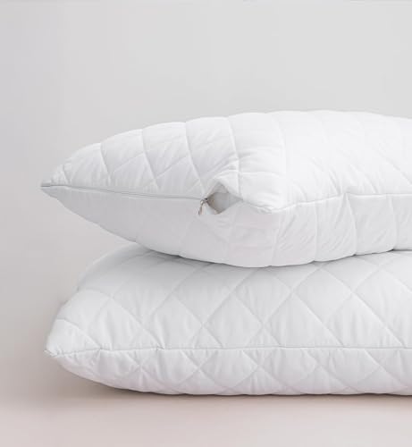 Image of LINENWALAS Cotton Quilted Pillow Cover - Set of 2 | Ultra-Soft, Cooling & Breathable | Skin & Hair Friendly |Zipper Closure | Sweat-Absorbent & Hypoallergenic (20x36 Inches, White)