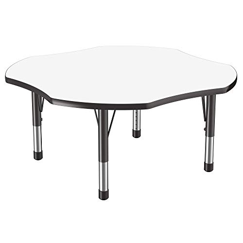 Image of FDP Dry-Erase Clover Activity School and Classroom Kids Table (48 x 48 inch), Chunky Toddler Legs for Collaborative Spaces, Adjustable Height 15-24 inches - Whiteboard Top and Black Edge