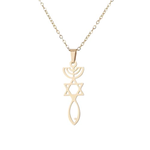 For Israel Hexagram Menorah Hanukkah Pendant Necklaces Gold Symbol of Judaism Jewelry for Women Man Party Gifts (Gold) [���s�A���i]
