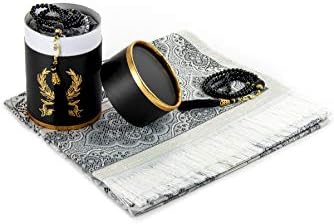 ihvan online Muslim Prayer Rug and Prayer Beads with Elegant Cylinder Gift Box | Janamaz | Sajadah | Soft Islamic Prayer Rug | Islamic Gifts Set | Prayer Carpet Mat, Taffeta Fabric, Green
