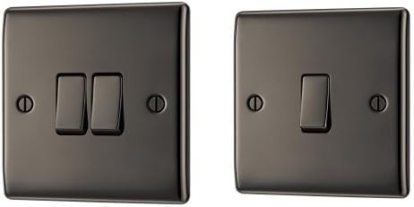 BG Electrical NBN42 10 A 2-Way Nexus Metal Double Light Switch, Black Nickel + NBN12 10 A Electrical 1-Gang 2-Way Metal Nickle Light Switch, Black