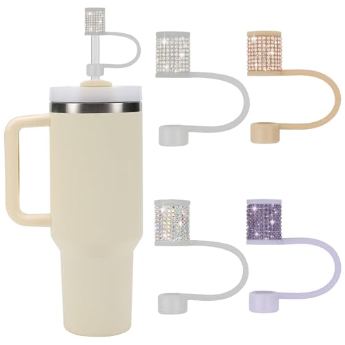 Stanley Cup Accessories Set, 4 Pcs Bling Diamond Straw Cover, Straws Cap for Stanley 30&40oz with Tumblers, 0.4in Lid Accessories for Tumblers, Straw Topper for 10 mm Straws (4Pcs Color D)