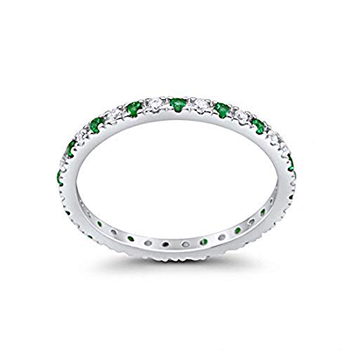 Blue Apple Co. 2mm Half Eternity Wedding Band Art Deco Design Round Simulated Cubic Zirconia 925 Sterling Silver Choose Color2