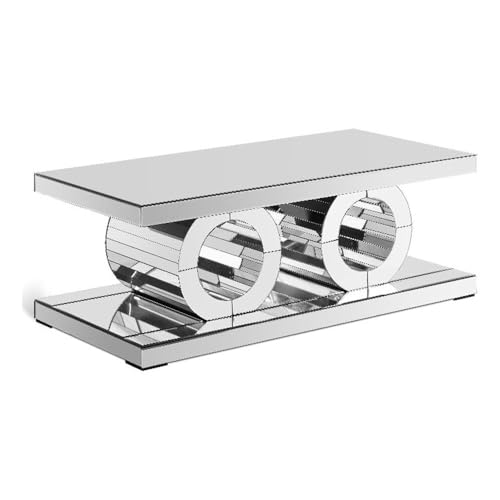 Meridian Furniture Jocelyn Collection Modern Contemporary Mirrored Coffee Table Featuring a Bold Geometric Design, 48" W x 24" D x 18" H