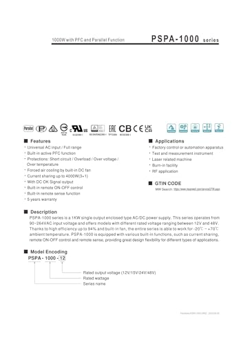 Alimentation PSPA-1000 puissance élevée 1000W à courant continu - 3