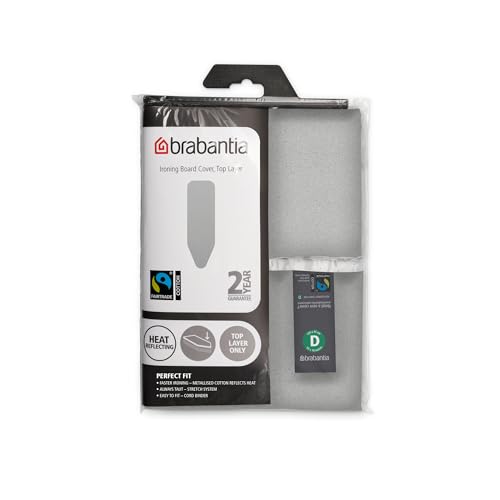 Image of Brabantia Replacement Ironing Board Cover | Top Layer Only | Fits Premium Board (Size D) | Fairtrade Metalized Cover | XL 100% Cotton Cover for Existing Foam Ironing Board D (No HRPZ)