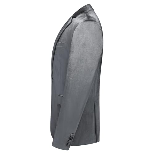 Mens Grey Velvet Blazer Jacket Slim Fit Dress Tuxedo Suit Jacket One Button Notch Lapel for Dinner Party Prom Wedding Sports Coat4
