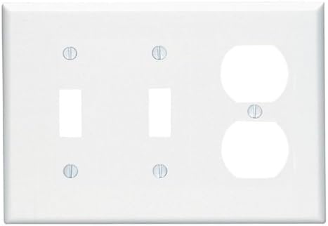 Leviton 3-Gang Combination Wallplate 2-Toggle and 1-Duplex Outlet/Receptacle, Midway Size, Thermoset, 80521-W, White image 3